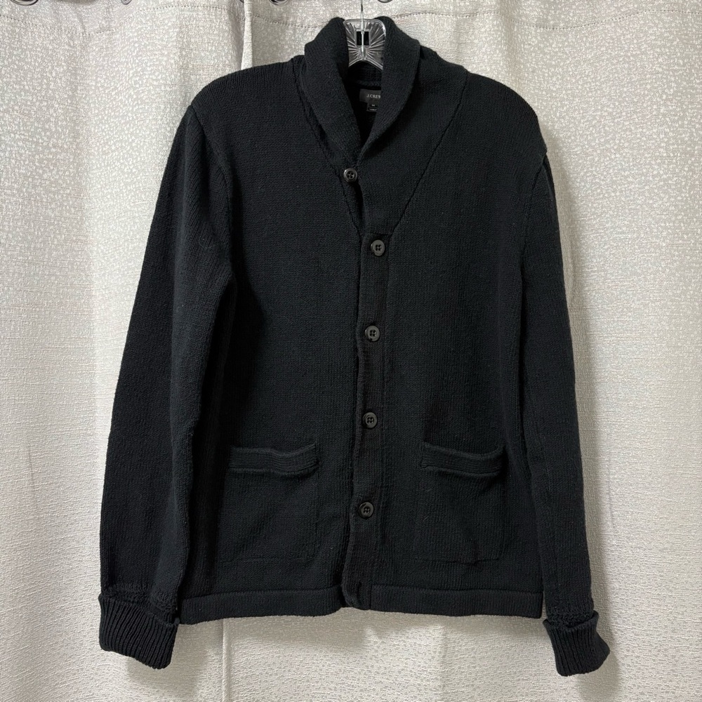 J. Crew Men’s Knit Shawl Collar Cardigan Navy Blue Chunky Medium Preppy, Casual